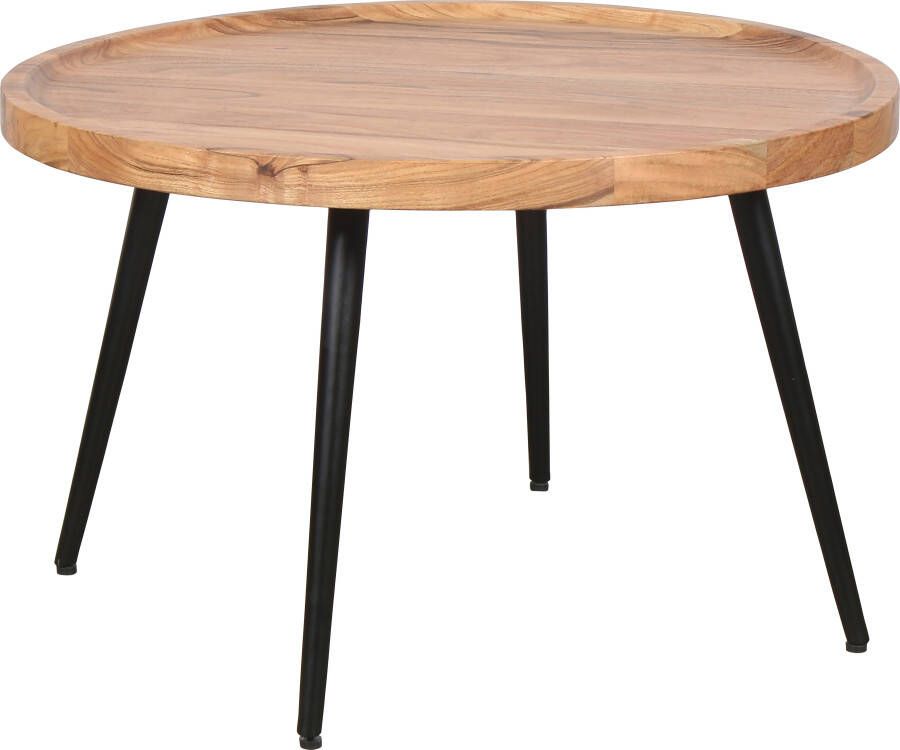 ByLIVING Salontafel Romy met massief acaciahout plaat en zwarte metalen frame rond 75 cm - Foto 4