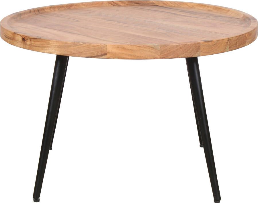 ByLIVING Salontafel Romy met massief acaciahout plaat en zwarte metalen frame rond 75 cm - Foto 5