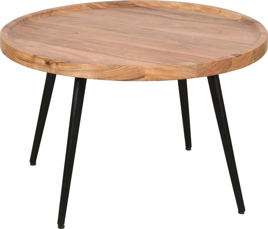 ByLIVING Salontafel Romy met massief acaciahout plaat en zwarte metalen frame rond 75 cm - Foto 3