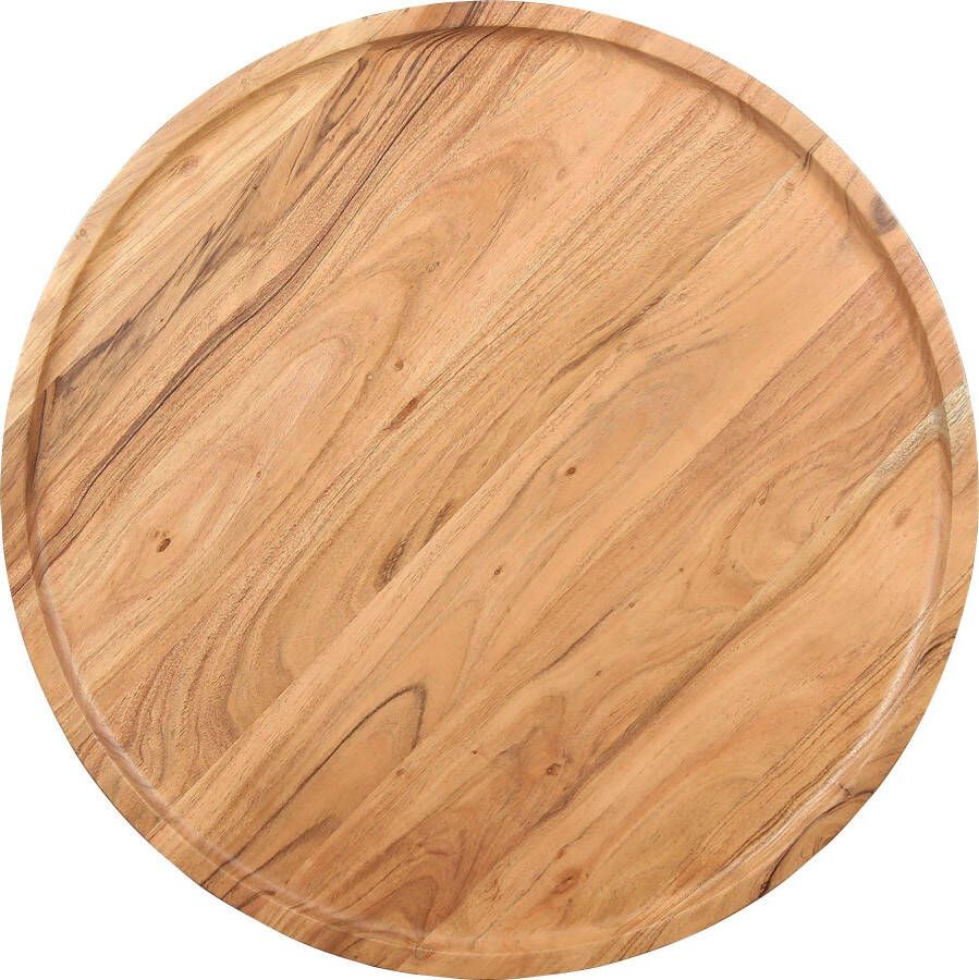 ByLIVING Salontafel Romy met massief acaciahout plaat en zwarte metalen frame rond 75 cm