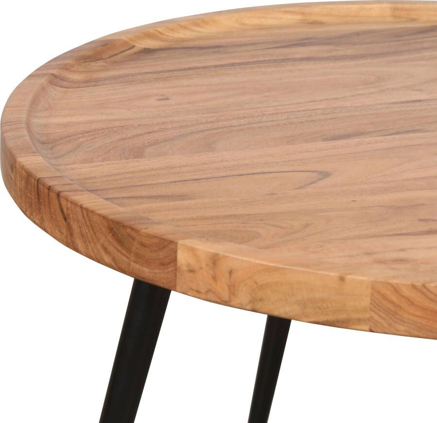 ByLIVING Salontafel Romy met massief acaciahout plaat en zwarte metalen frame rond 75 cm - Foto 2
