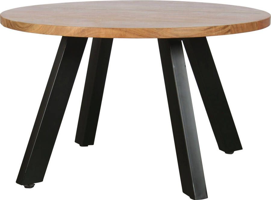 ByLIVING Salontafel Ulm met massief acaciahout plaat en zwarte metalen frame rond 75 cm. - Foto 8