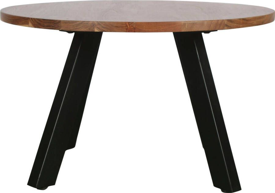 ByLIVING Salontafel Ulm met massief acaciahout plaat en zwarte metalen frame rond 75 cm. - Foto 9