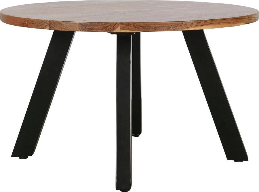 ByLIVING Salontafel Ulm met massief acaciahout plaat en zwarte metalen frame rond 75 cm. - Foto 6
