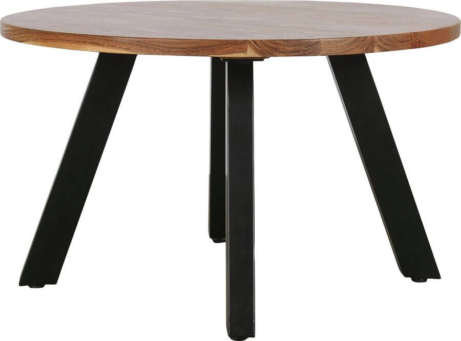 ByLIVING Salontafel Ulm met massief acaciahout plaat en zwarte metalen frame rond 75 cm. - Foto 7