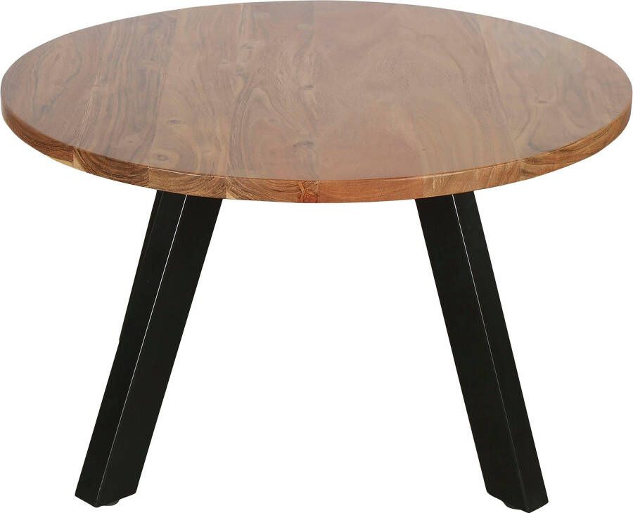 ByLIVING Salontafel Ulm met massief acaciahout plaat en zwarte metalen frame rond 75 cm. - Foto 5
