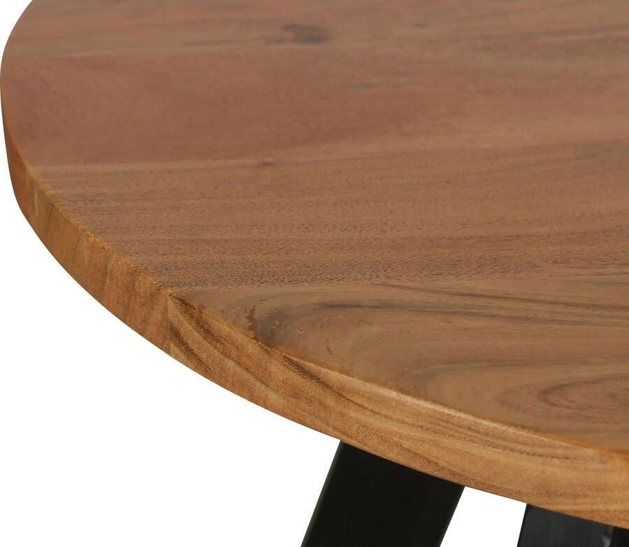 ByLIVING Salontafel Ulm met massief acaciahout plaat en zwarte metalen frame rond 75 cm. - Foto 4