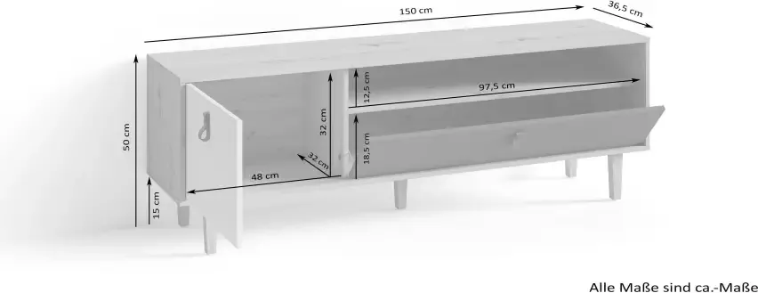 ByLIVING Tv-meubel BILL breedte 150 cm poten van massief eikenhout - Foto 6