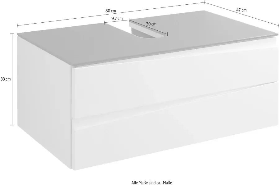 ByLIVING Wastafelonderkast Shape Breedte 80 cm front hoogglans-wit plafondplaat glas antraciet - Foto 3