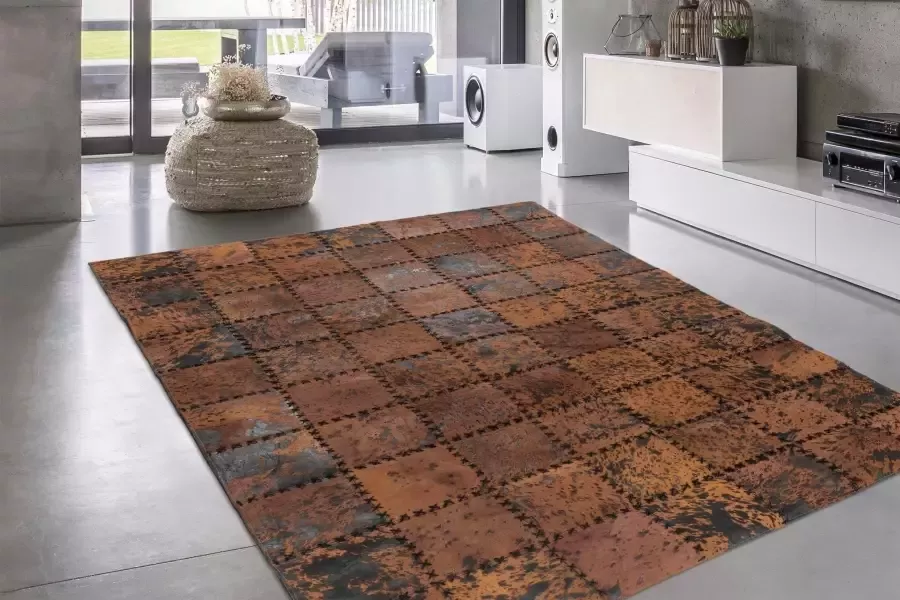 Calo-deluxe Vachtvloerkleed Rankel 205 leren tapijt kleurige patchwork unieke stukken echt rundsleder woonkamer - Foto 4
