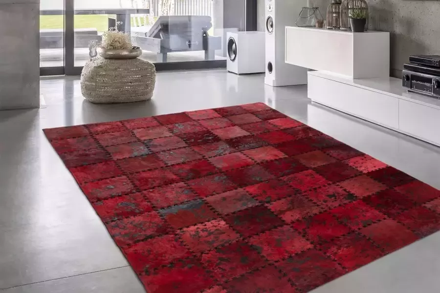 Calo-deluxe Vachtvloerkleed Rankel 205 leren tapijt kleurige patchwork unieke stukken echt rundsleder woonkamer - Foto 4