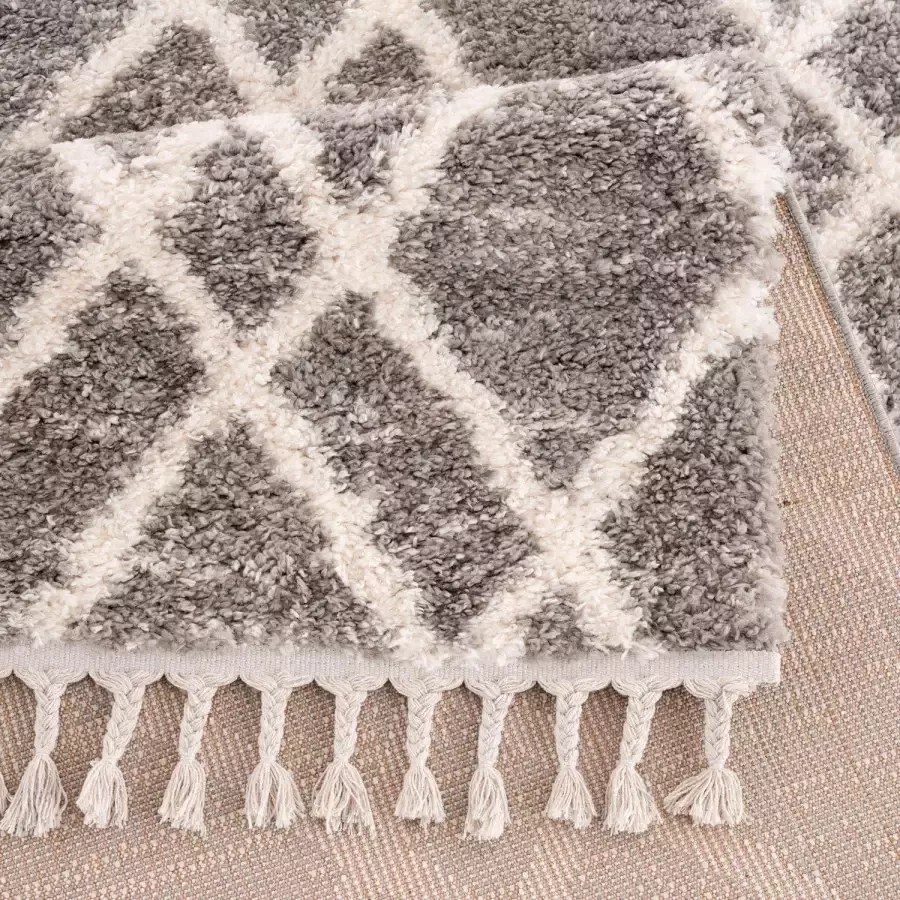 Carpet City Hoogpolig vloerkleed Pulpy 540 bijzonder zacht met franje ruiten-look - Foto 3