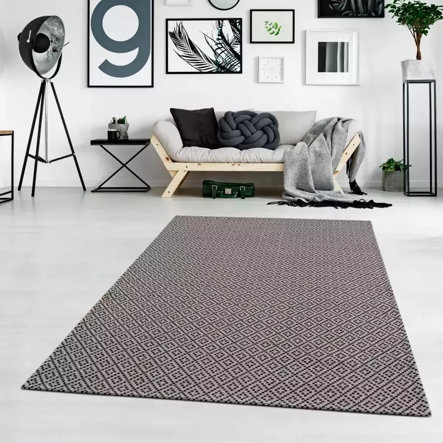 Carpet City Vloerkleed Cotton Platweefsel 100% katoen ruit-look gemakkelijk in onderhoud - Foto 1