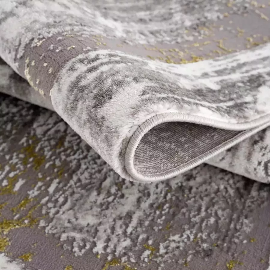Carpet City Vloerkleed grens voor de woonkamer 140 x 200 cm grijs goud gemêleerd moderne tapijten laagpolig - Foto 3