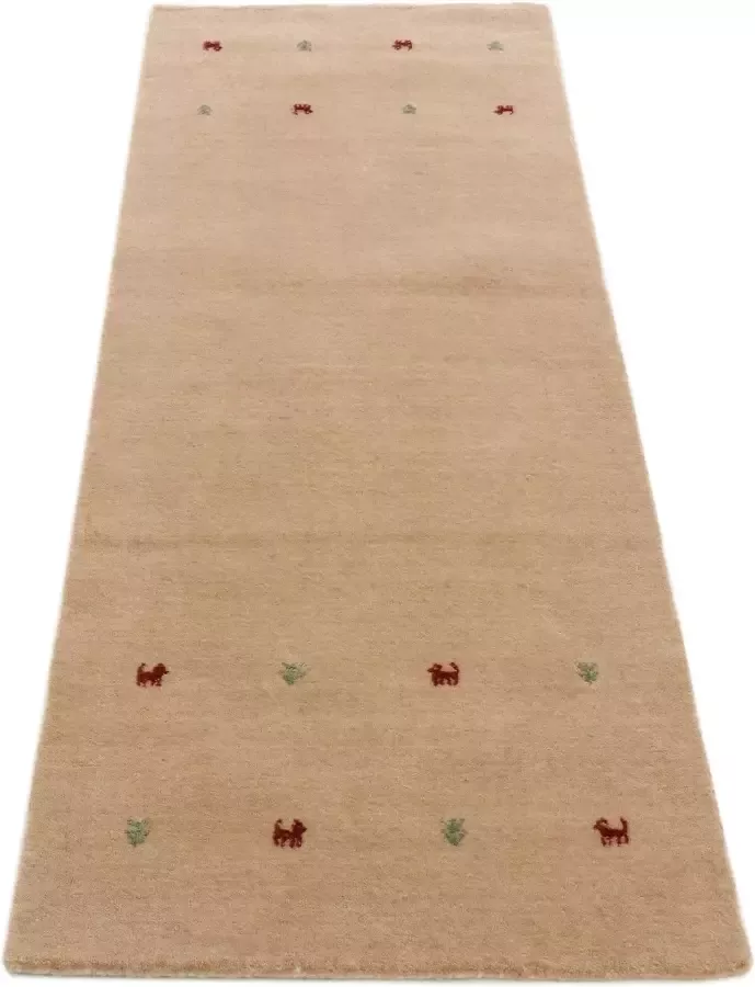 Carpetfine Wollen kleed Gabbeh uni zuivere wol met de hand geweven gabbeh loom diermotief ook als loper