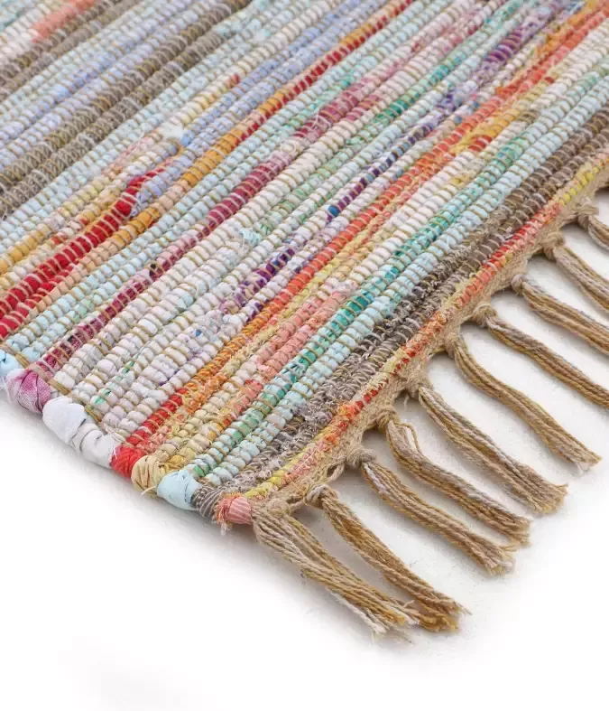 Carpetfine Vloerkleed Kelim Chindi handgeweven patchwork tapijt met franjes ook verkrijgbaar in loperformaten - Foto 3