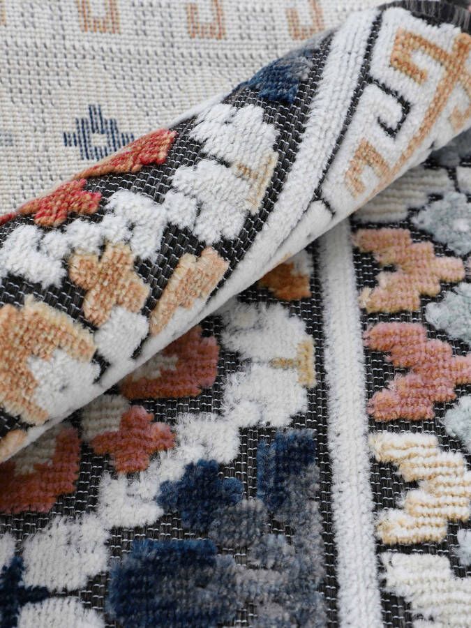 Carpetfine Vloerkleed Deja 103 robust vlakweefsel motief florale palmbladeren hoog-laag effect