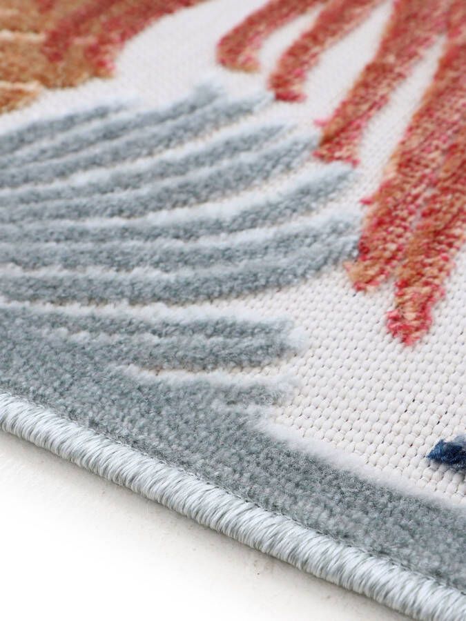 Carpetfine Vloerkleed Deja 104 robust vlakweefsel motief florale palmbladeren hoog-laag effect - Foto 3