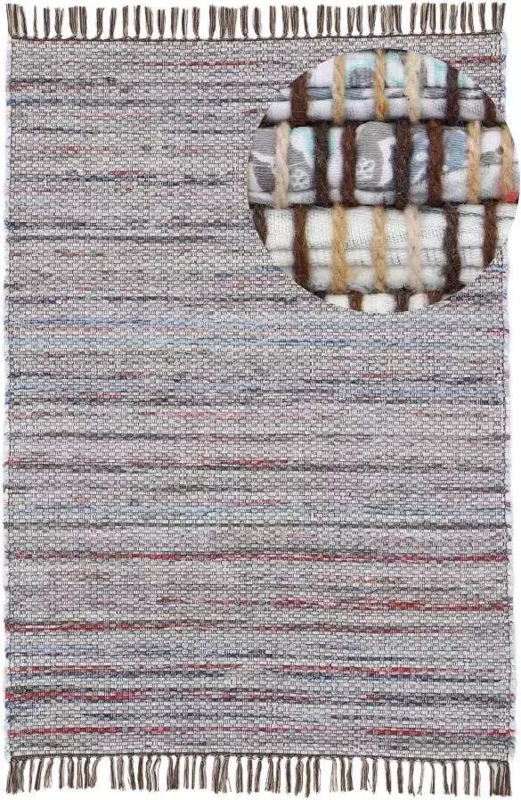 Carpetfine Vloerkleed Kelim Chindi handgeweven patchwork tapijt met franjes ook verkrijgbaar in loperformaten - Foto 4