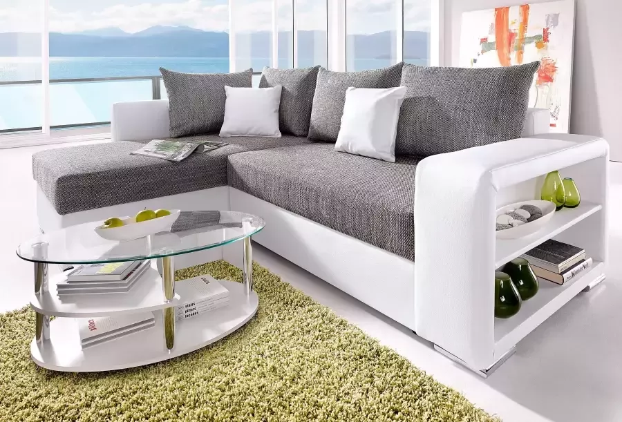 COLLECTION AB Hoekbank John L-vorm Verstelbare armleuning slaapfunctie bedlade ottomane aan beide zijden monteerbaar - Foto 5