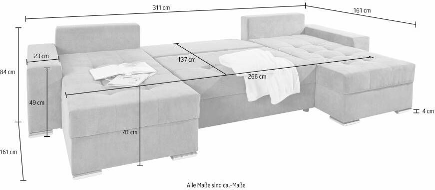 COLLECTION AB Zithoek JOSY incl. slaapfunctie bedbox en sierkussens met 2 recamiere uiteindes - Foto 5