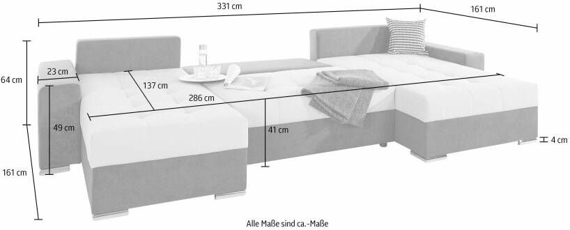 COLLECTION AB Zithoek Josy U-vorm incl. slaapfunctie bedbox en sierkussens met xxl recamiere - Foto 11