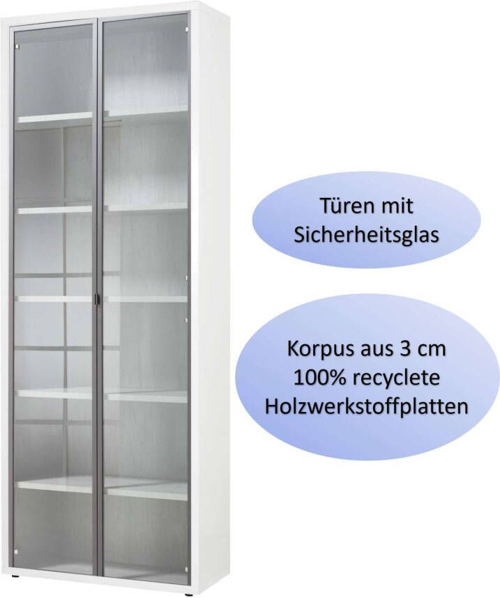 Composad Archiefkast DISEGNO boekenkast met 2 glasdeuren verstelbare planken hoogte 217 cm 100% gerecycled hout made in italy