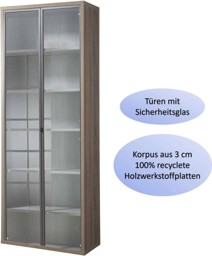 Composad Archiefkast DISEGNO boekenkast met 2 glasdeuren verstelbare planken hoogte 217 cm 100% gerecycled hout made in italy