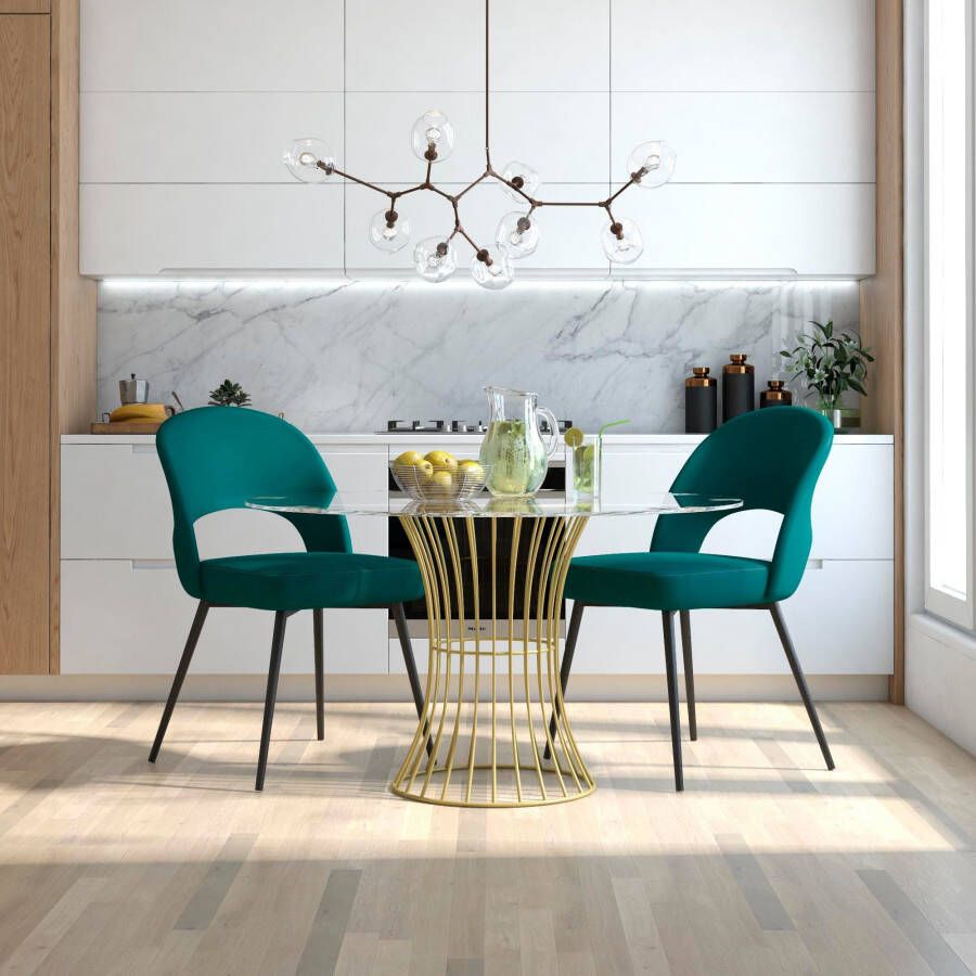 CosmoLiving by Cosmopolitan Alexi gestoffeerde eetkamerstoel smaragdgroen fluweel - Foto 3