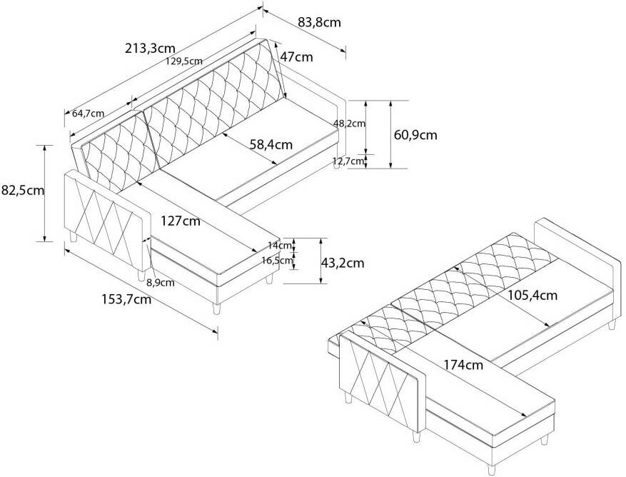CosmoLiving by Cosmopolitan Hoekbank Liberty L-vorm met slaapfunctie récamier aan beide kanten te monteren zithoogte 43 cm - Foto 10