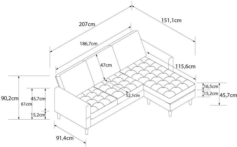CosmoLiving by Cosmopolitan Hoekbank Strummer L-vorm van veloursstof ottomane aan beide kanten te monteren zithoogte 46 cm (1 stuk) - Foto 6