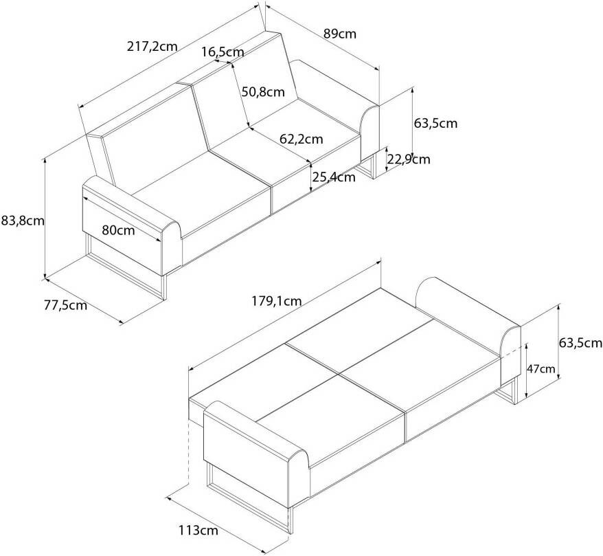 CosmoLiving by Cosmopolitan Slaapbank Adley Veloursstof slaapfunctie rugleuning 2-delig zithoogte 47 5 cm (1 stuk) - Foto 7