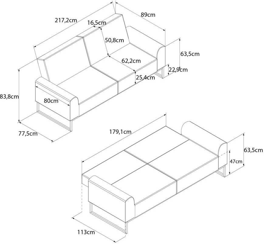 CosmoLiving by Cosmopolitan Slaapbank Adley Veloursstof slaapfunctie rugleuning 2-delig zithoogte 47 5 cm (1 stuk) - Foto 7