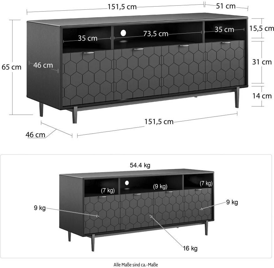 CosmoLiving by Cosmopolitan Tv-meubel Olivia voor tv's tot 65" 45 kg kabelinvoer breedte 151 5 cm hoogte 65 cm (1 stuk) - Foto 4