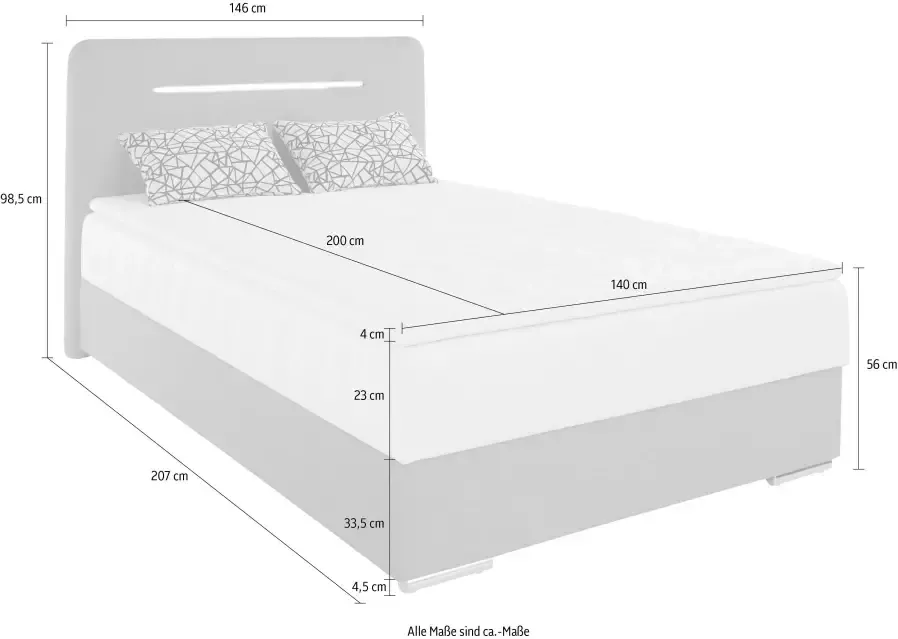 COTTA Boxspring Lighstar inclusief ledverlichting topmatras bedkist en sierkussen - Foto 4