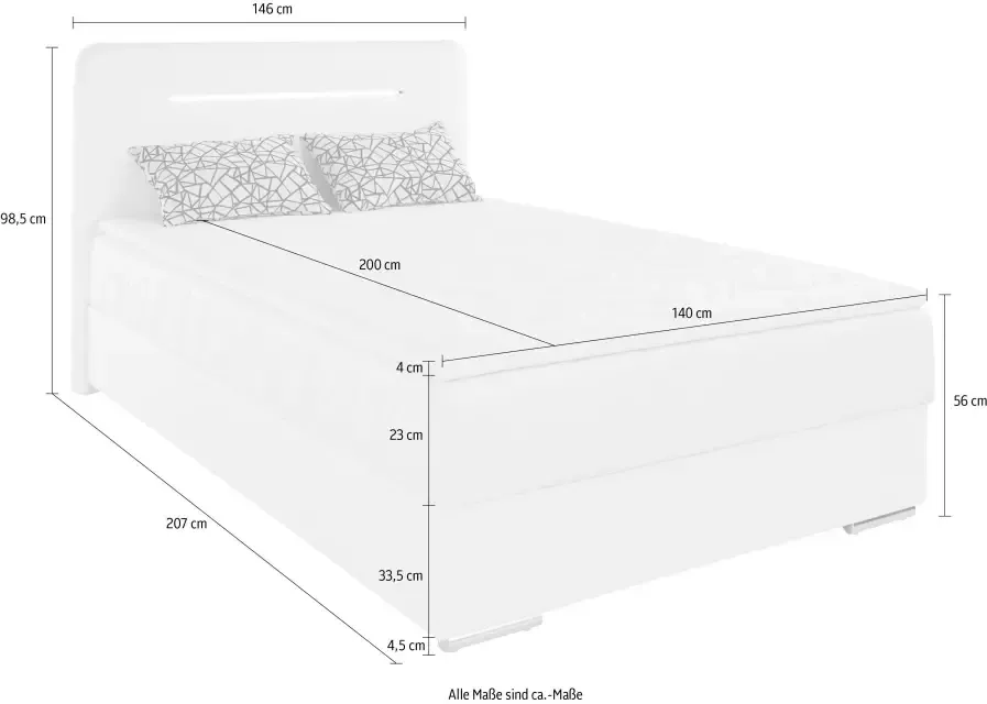 COTTA Boxspring Lighstar inclusief ledverlichting topmatras bedkist en sierkussen - Foto 3