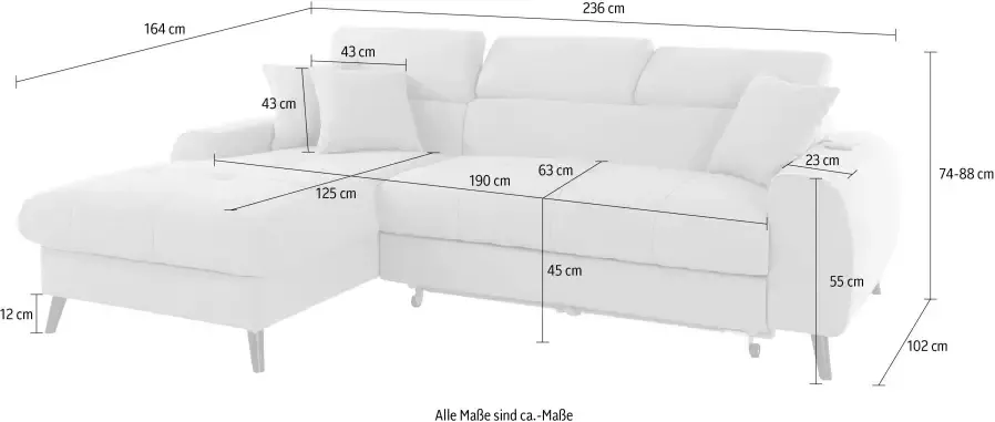 COTTA Hoekbank Mia L-vorm met 3 sierkussens 3-delige kussenset récamier naar keuze met of zonder rgb-verlichting - Foto 10