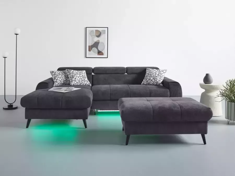 COTTA Hoekbank Mia L-vorm met 3 sierkussens 3-delige kussenset récamier naar keuze met of zonder rgb-verlichting - Foto 2