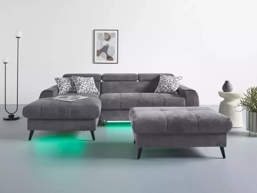 COTTA Hoekbank Mia L-vorm met 3 sierkussens 3-delige kussenset récamier naar keuze met of zonder rgb-verlichting - Foto 1
