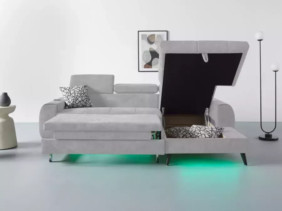 COTTA Hoekbank Mia L-vorm met 3 sierkussens 3-delige kussenset récamier naar keuze met of zonder rgb-verlichting - Foto 2