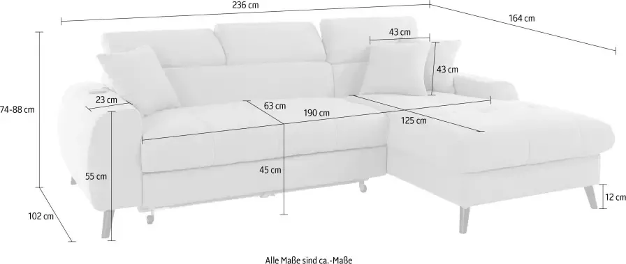 COTTA Hoekbank Mia L-vorm met 3 sierkussens 3-delige kussenset récamier naar keuze met of zonder rgb-verlichting - Foto 14