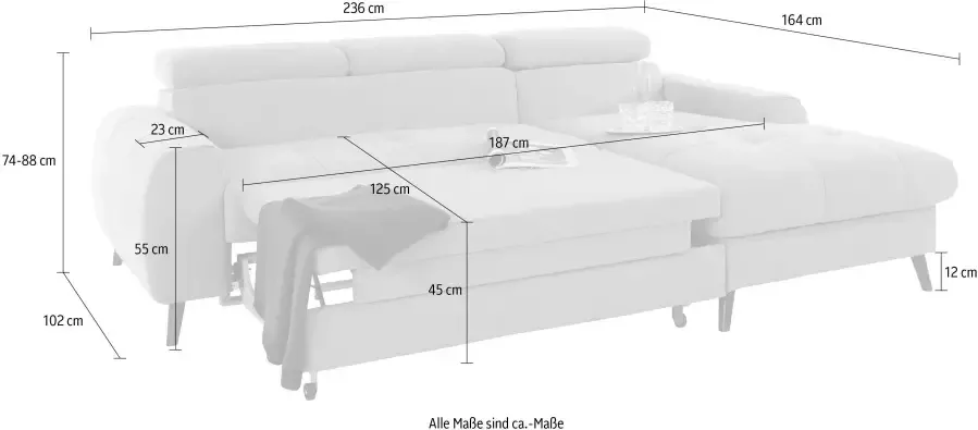 COTTA Hoekbank Mia L-vorm met 3 sierkussens 3-delige kussenset récamier naar keuze met of zonder rgb-verlichting - Foto 10