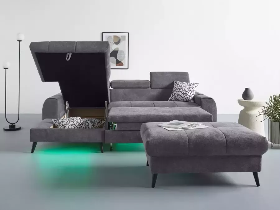 COTTA Hoekbank Mia L-vorm met 3 sierkussens 3-delige kussenset récamier naar keuze met of zonder rgb-verlichting - Foto 3