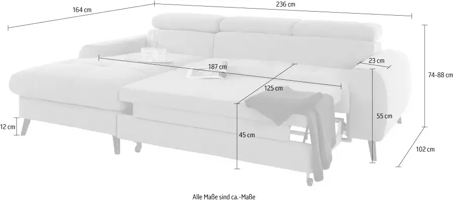 COTTA Hoekbank Mia L-vorm met 3 sierkussens 3-delige kussenset récamier naar keuze met of zonder rgb-verlichting - Foto 10