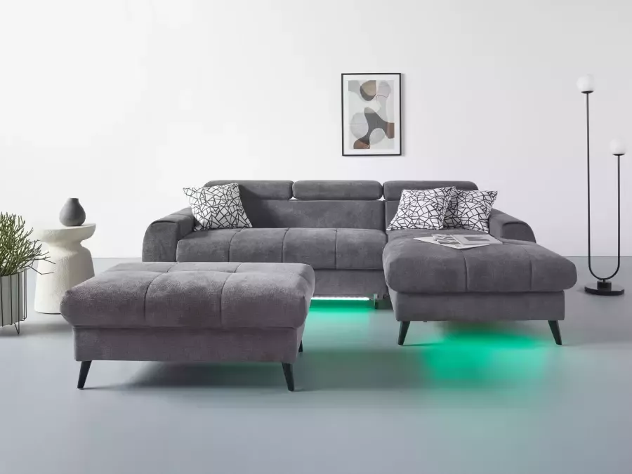 COTTA Hoekbank Mia L-vorm 3-delige kussenset récamier naar keuze met of zonder rgb-verlichting - Foto 2