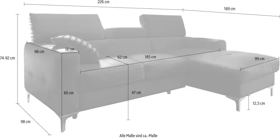 COTTA Hoekbank Sammy L-vorm met verstelbare hoofdsteun naar keuze met slaapfunctie - Foto 2