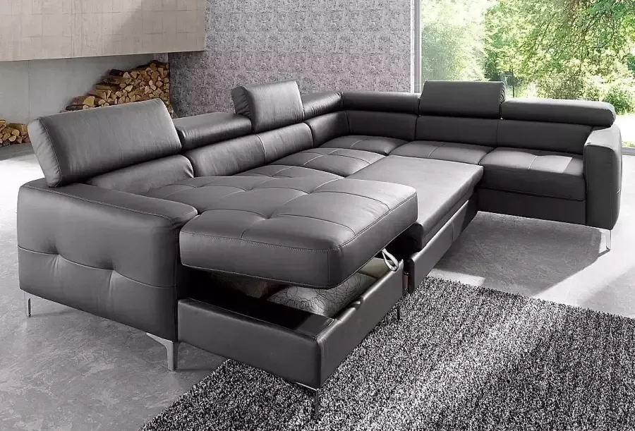 COTTA Zithoek Sammy U-vorm Set bestaande uit: woonlandschap met hoofdverstelling & hocker (set)