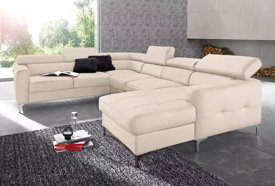 COTTA Zithoek Sammy U-vorm Set bestaande uit: woonlandschap met hoofdverstelling & hocker (set) - Foto 2