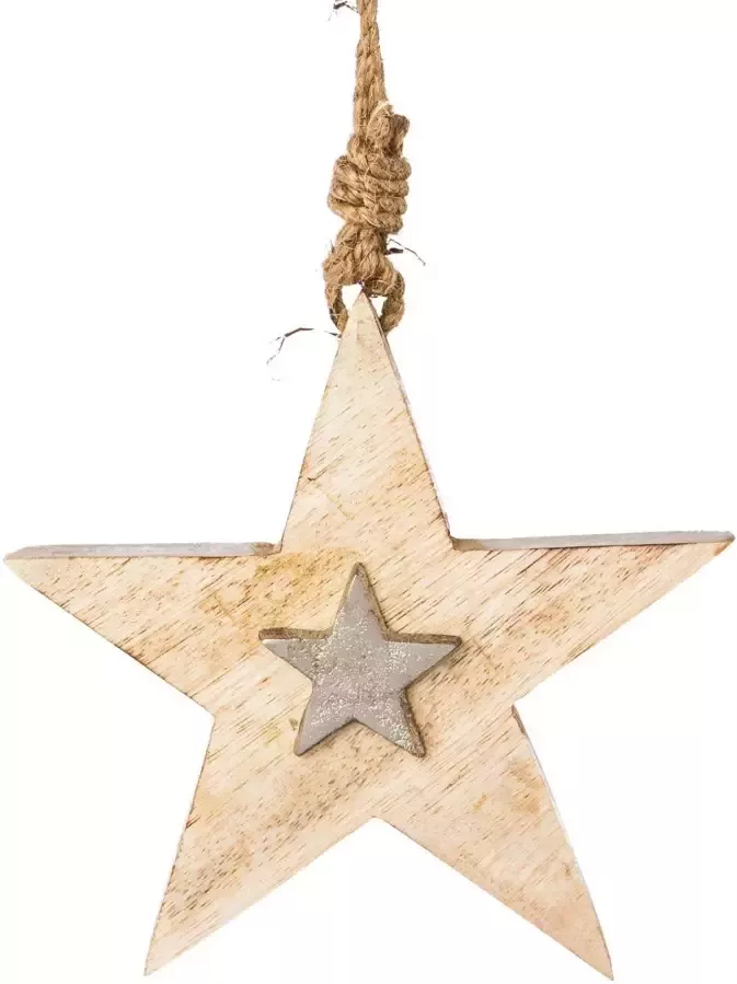 Creativ deco Sierster Kerstster kerstversiering van hout hangdecoratie 6-delige set ø ca. 15 cm (6 stuks)