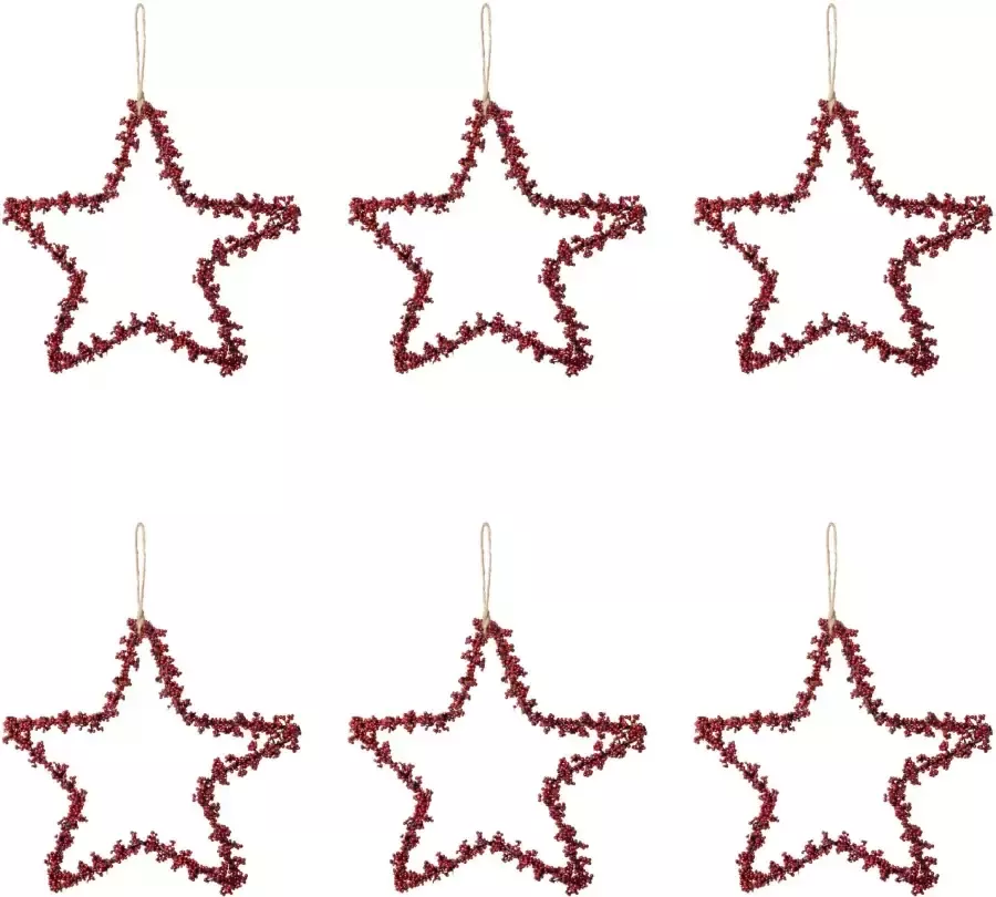 Creativ deco Sierster Kerstster kerstversiering rood met mini-bessen hangdecoratie 6-delige set ø ca. 15 cm (6 stuks)